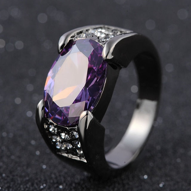 Zircon Inlaid Black Ring