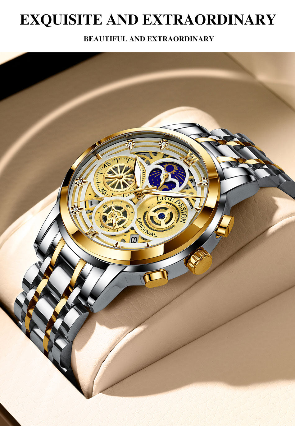 Mens Luxury Moon Phase Wristwatches