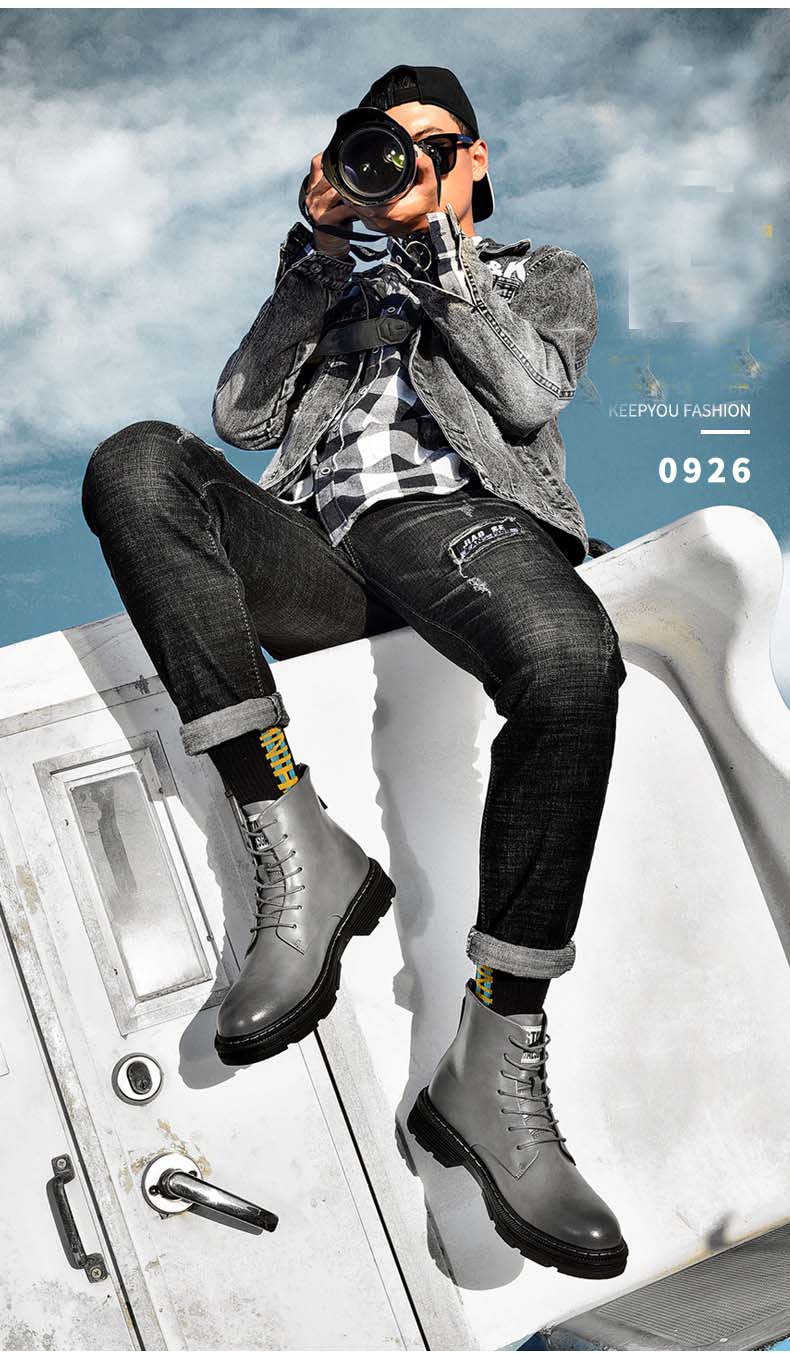 Men Leather Lace Up Fashion Chelsea Boot