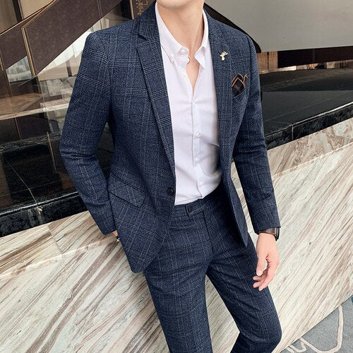 Men's Slim Plaid Suit