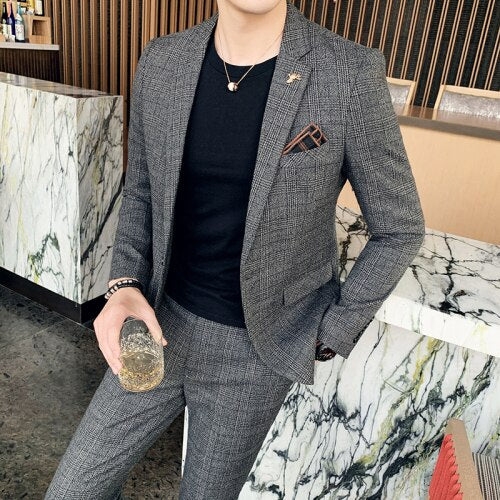 Men's Slim Plaid Suit