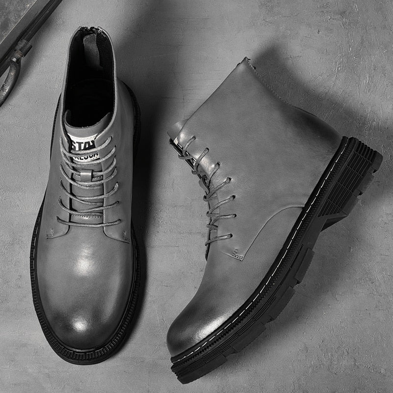 Men Leather Lace Up Fashion Chelsea Boot