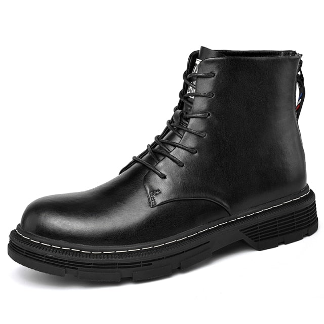 Men Leather Lace Up Fashion Chelsea Boot