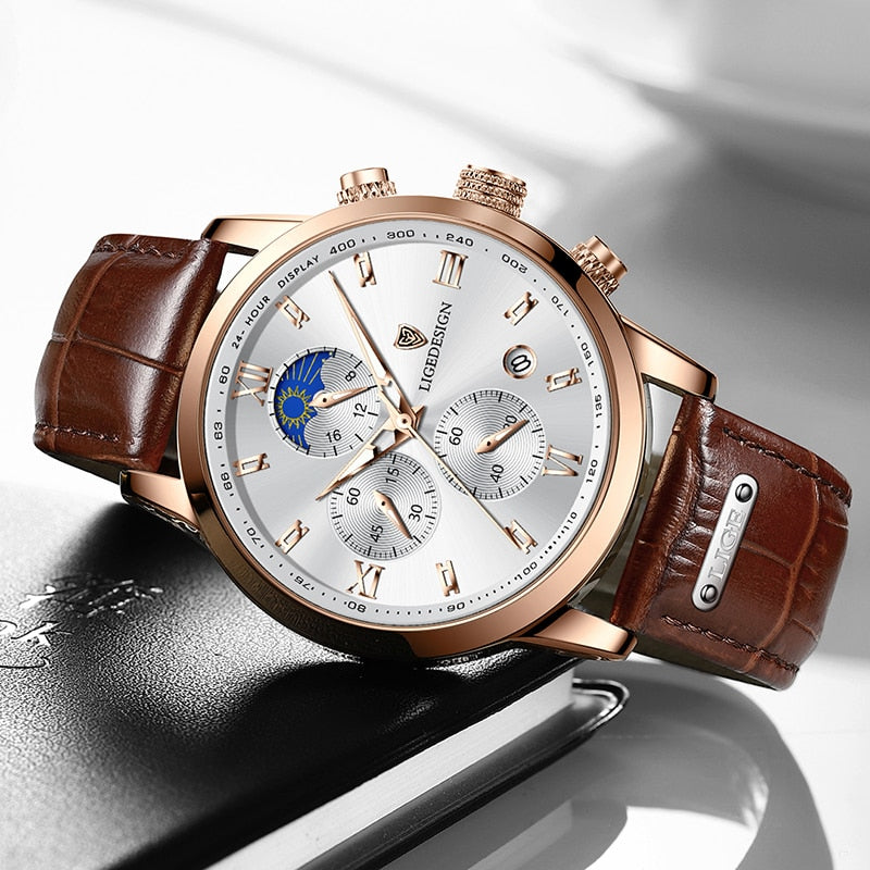 Business Men's Leather Waterproof Watch