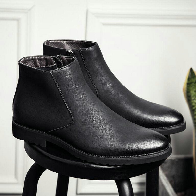 Casual Men Leather Zipper Oxford Boots