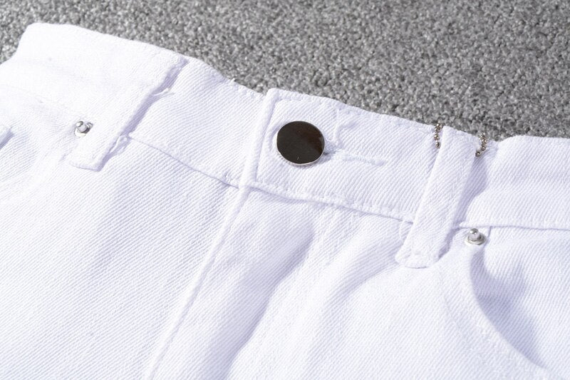 Destroyed Ripped Men Patchwork White Jeans Pants