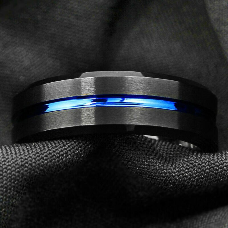 Fashion Black Blue Line Ring