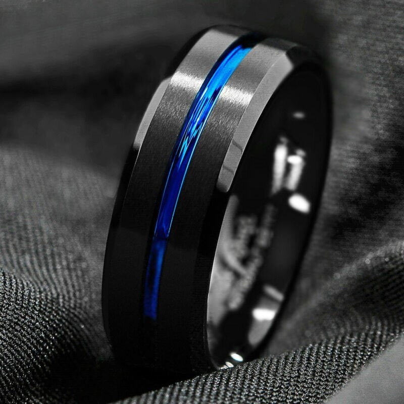 Fashion Black Blue Line Ring