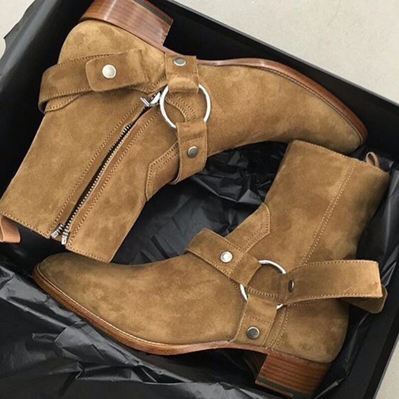 Suede Leather Chains Buckle Chelsea Boot