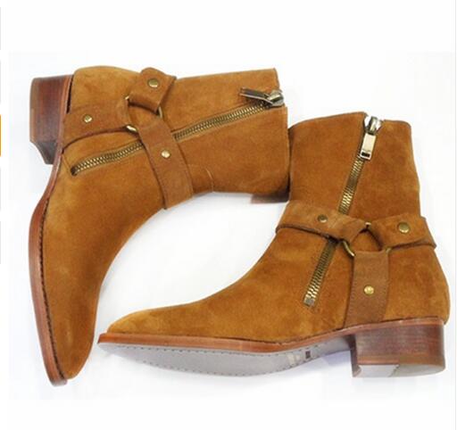Suede Leather Chains Buckle Chelsea Boot