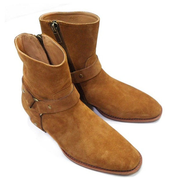 Suede Leather Chains Buckle Chelsea Boot