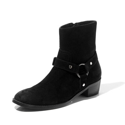 Suede Leather Chains Buckle Chelsea Boot