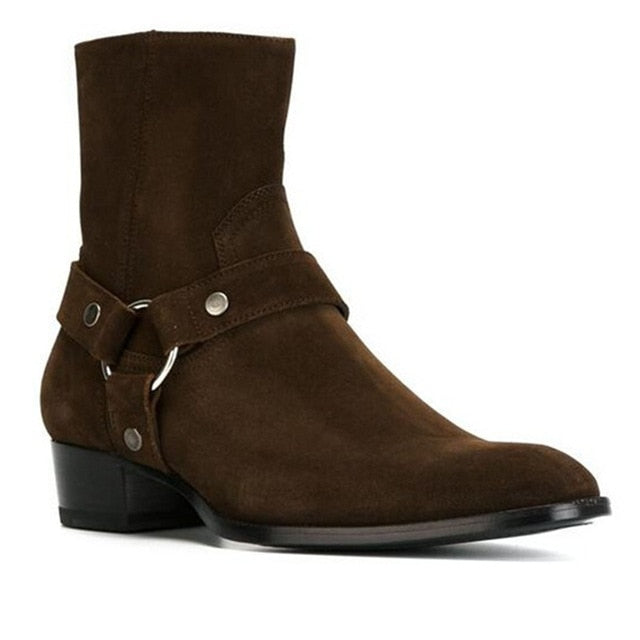 Suede Leather Chains Buckle Chelsea Boot