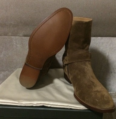 Suede Leather Chains Buckle Chelsea Boot