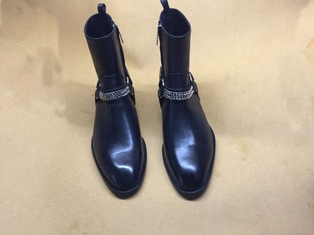 Suede Leather Chains Buckle Chelsea Boot