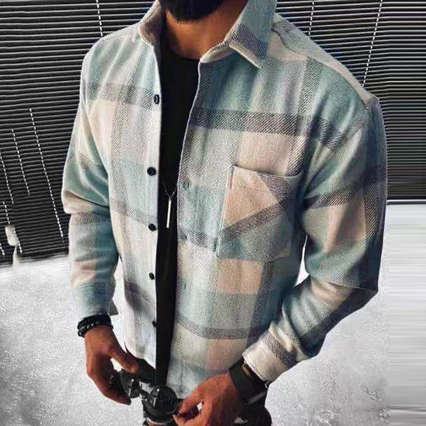 Men's Plaid Warm Fleece Wool Long Sleeve Shirts