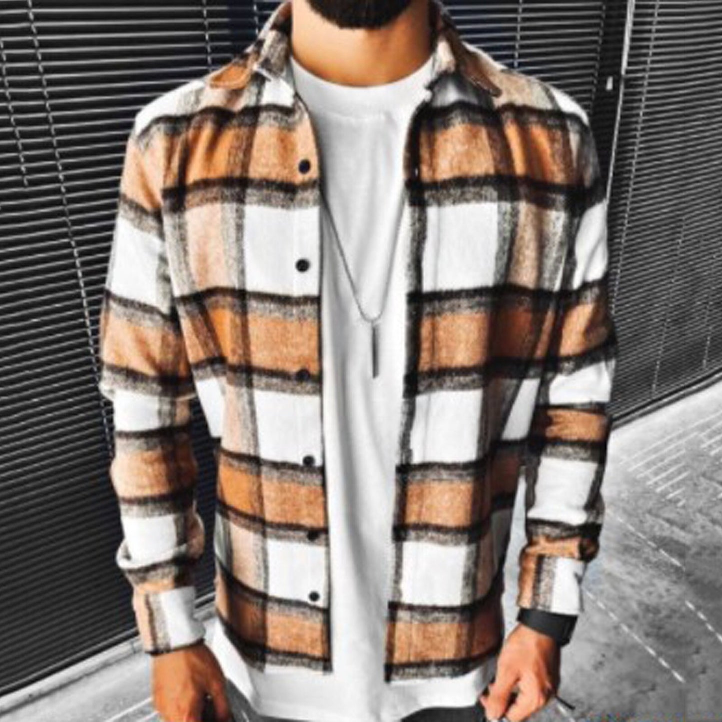 Men's Plaid Warm Fleece Wool Long Sleeve Shirts