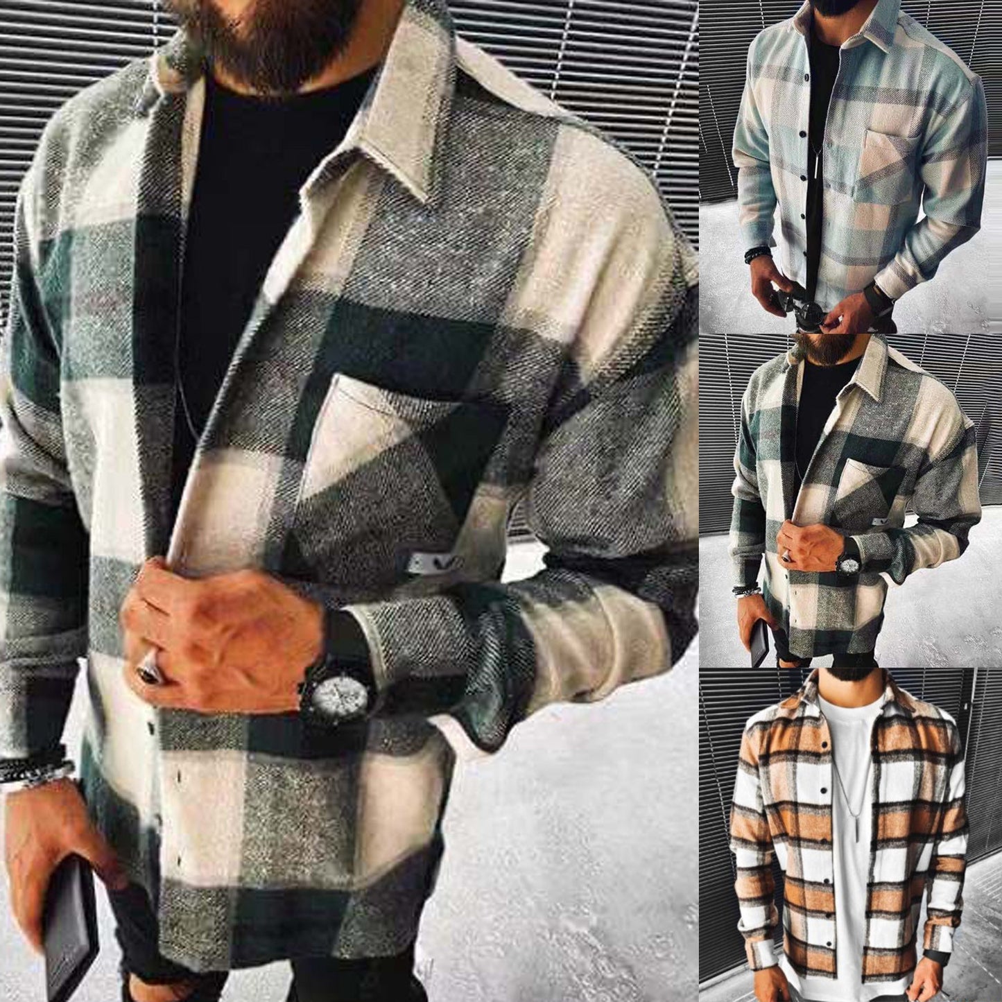 Men's Plaid Warm Fleece Wool Long Sleeve Shirts