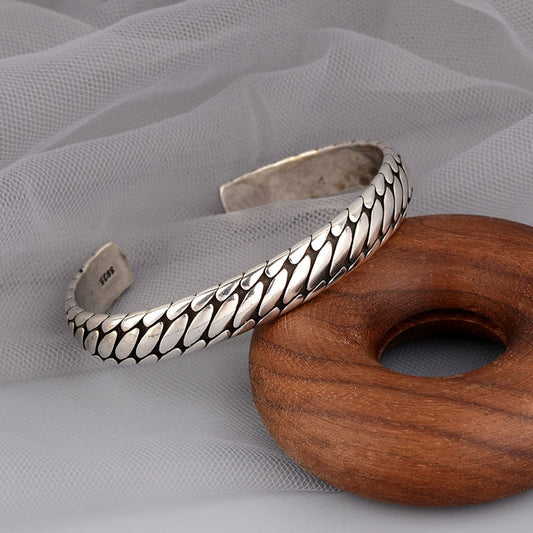 Sterling Silver Personality Geometric Oval Pattern Bangle
