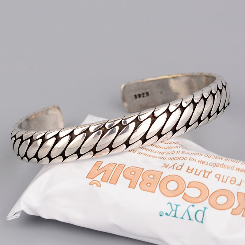 Sterling Silver Personality Geometric Oval Pattern Bangle
