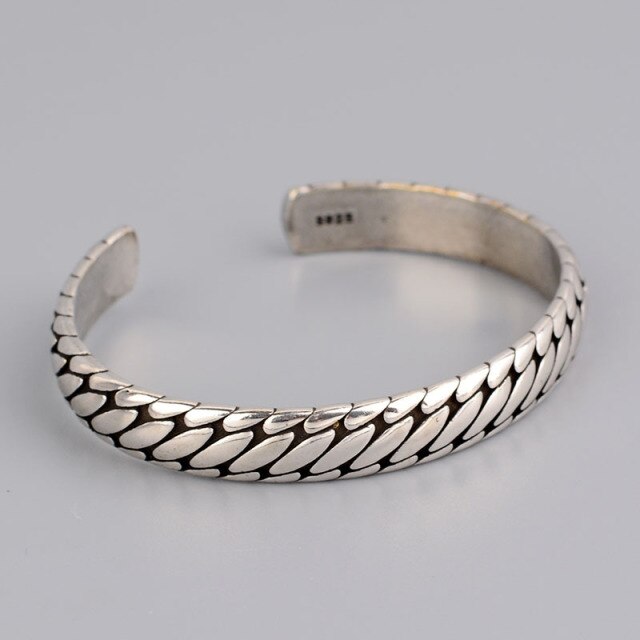 Sterling Silver Personality Geometric Oval Pattern Bangle