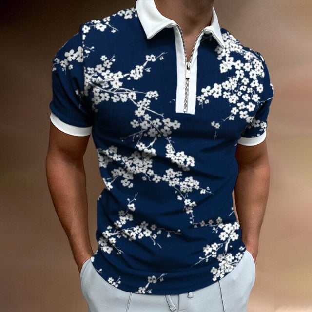 Casual Short Sleeves Striped Print Lapel Polo Shirts