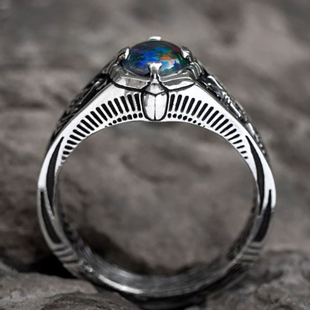 Opal Vintage Carved Star Pattern Ring