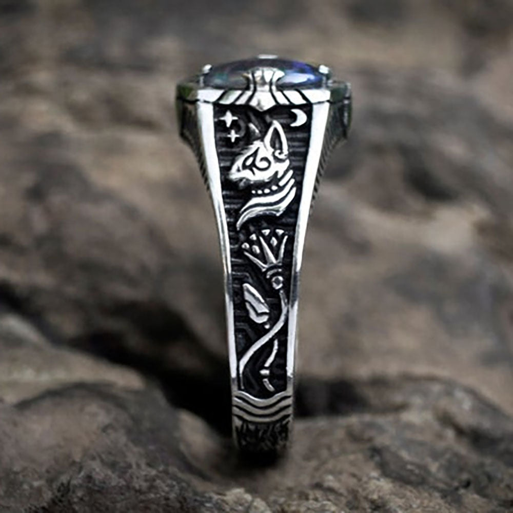 Opal Vintage Carved Star Pattern Ring