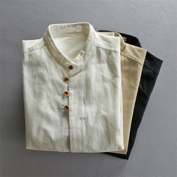 Linen Long Sleeve Casual Stand Collar Shirt