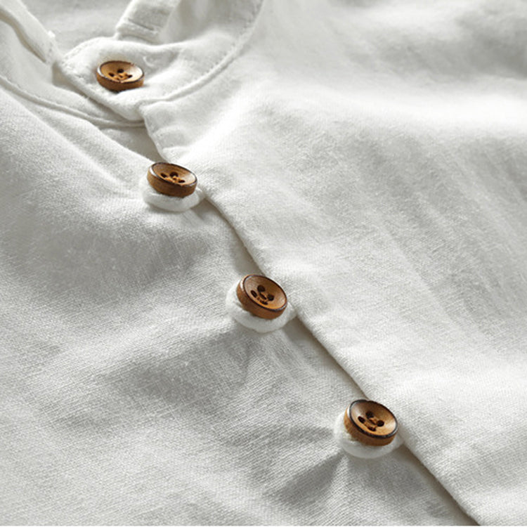 Linen Long Sleeve Casual Stand Collar Shirt