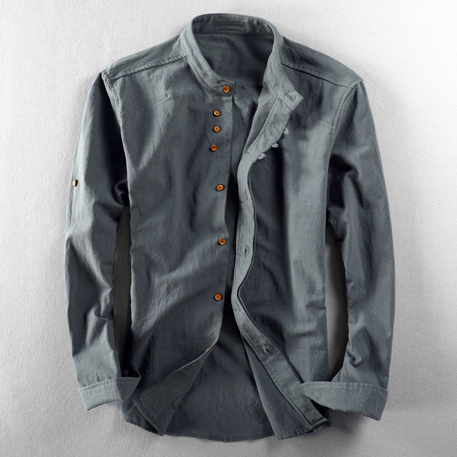 Linen Long Sleeve Casual Stand Collar Shirt