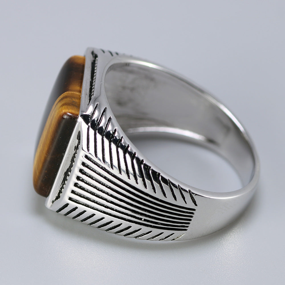 Stripe Pattern Natural Stone Ring