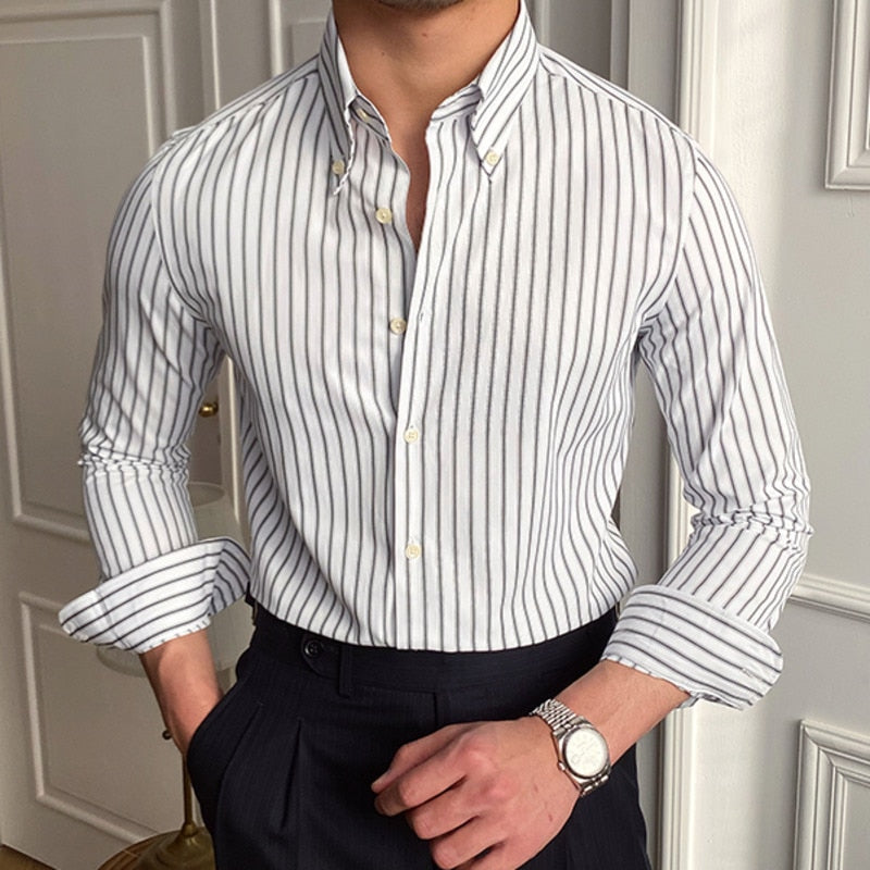 Striped Pin Down Collar Shirt