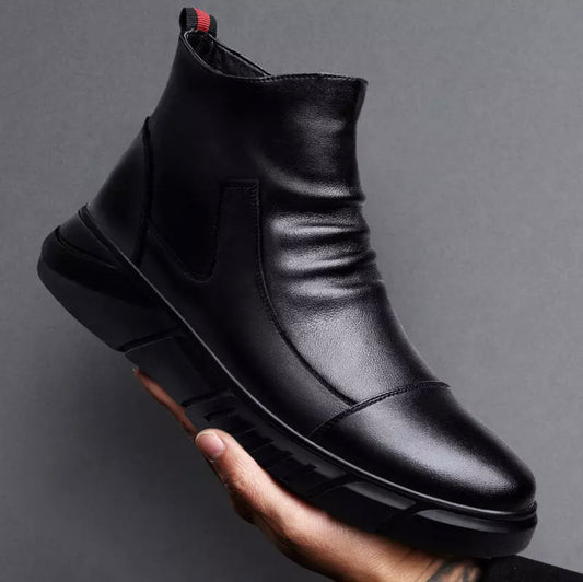 British Style Flat Leather Ankle Boots