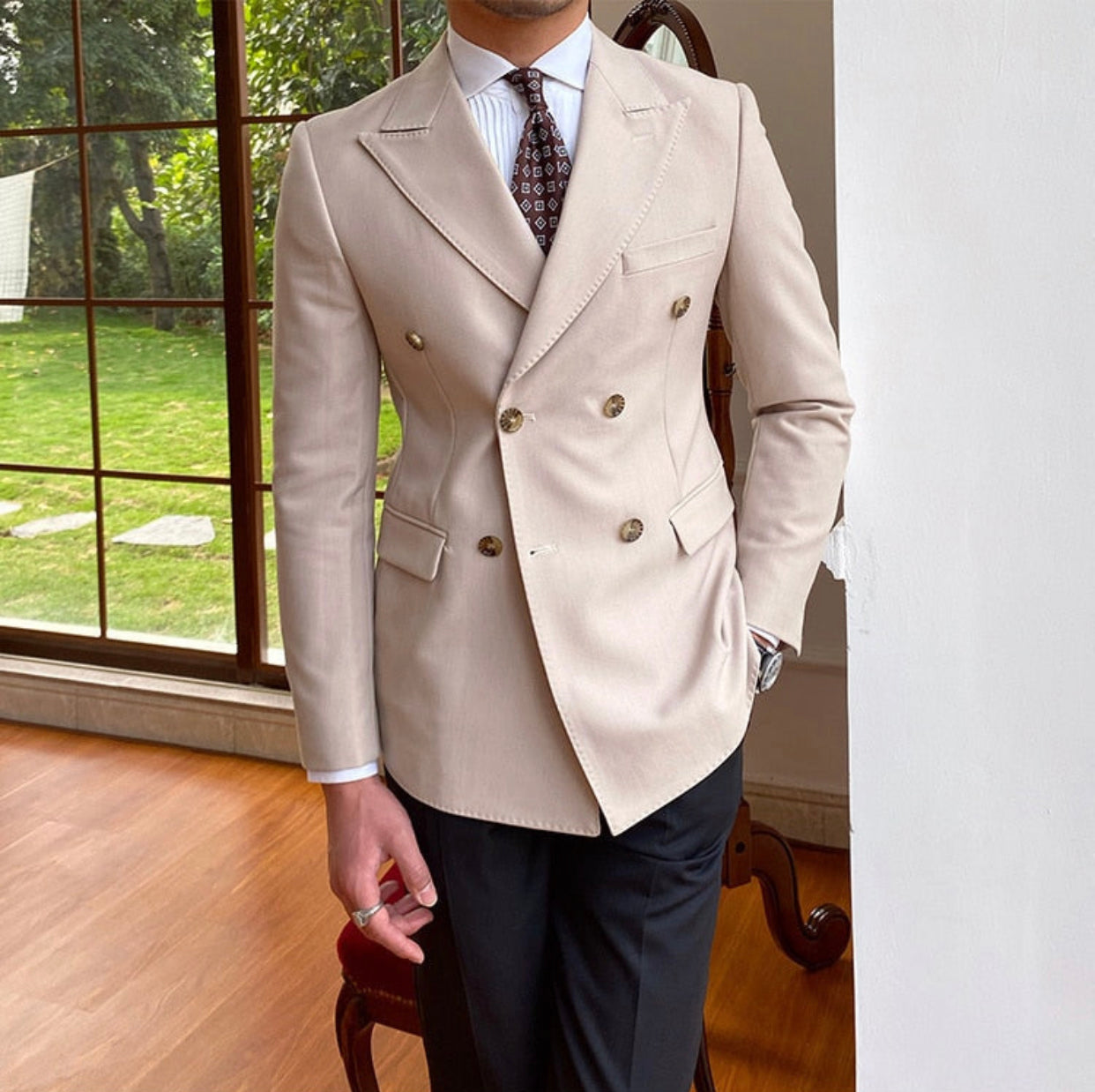 Italian Big Collar Gentleman Double Breasted Casual Suit