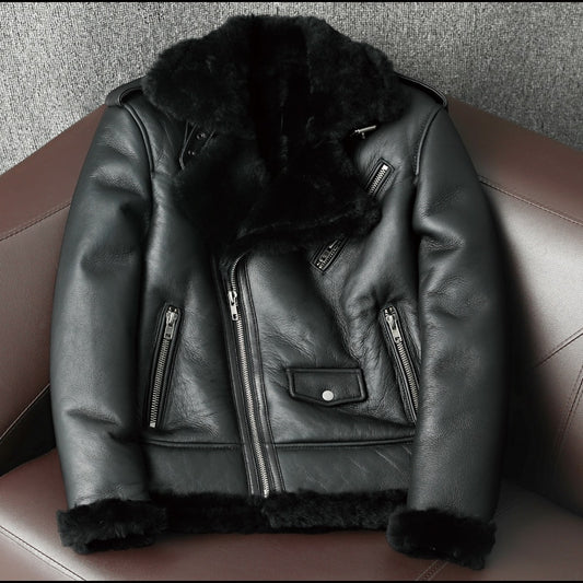 LMS Leather Fur Lapel Motorcycle Jackets