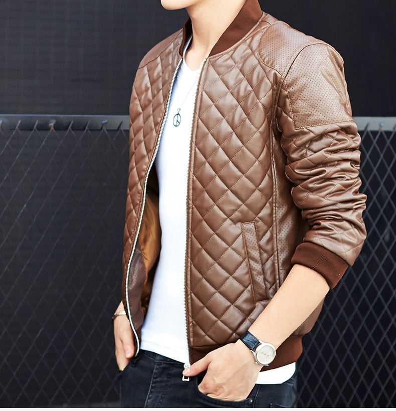 Fashion Plaid Pu Leather Jacket