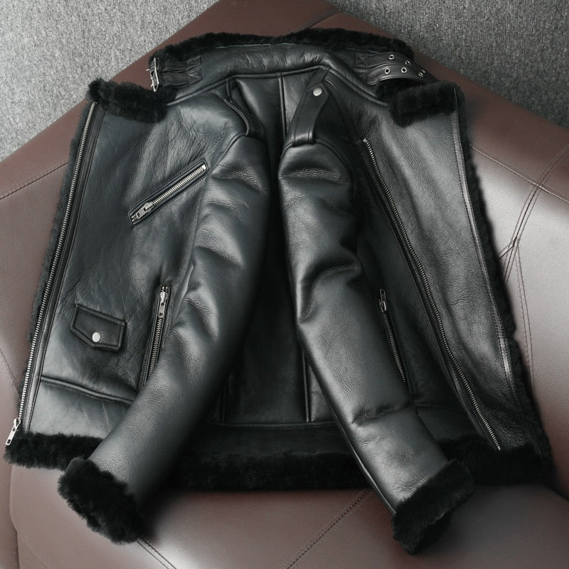 LMS Leather Fur Lapel Motorcycle Jackets