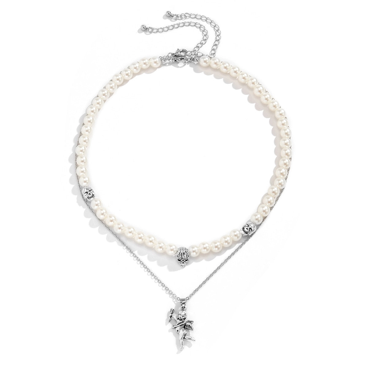 Creative Double Layer Skull Pearl Necklace