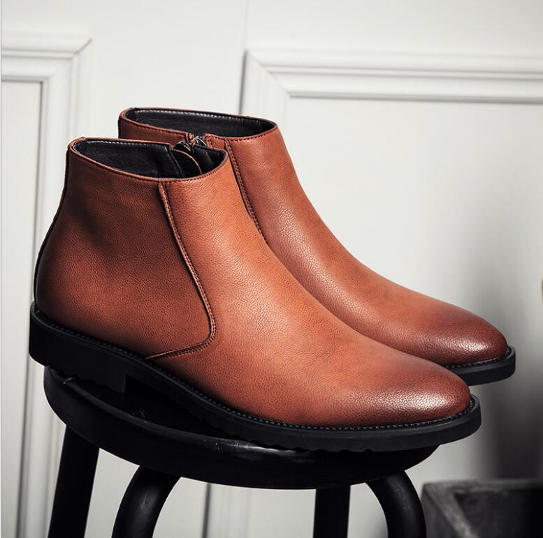 Casual Men Leather Zipper Oxford Boots