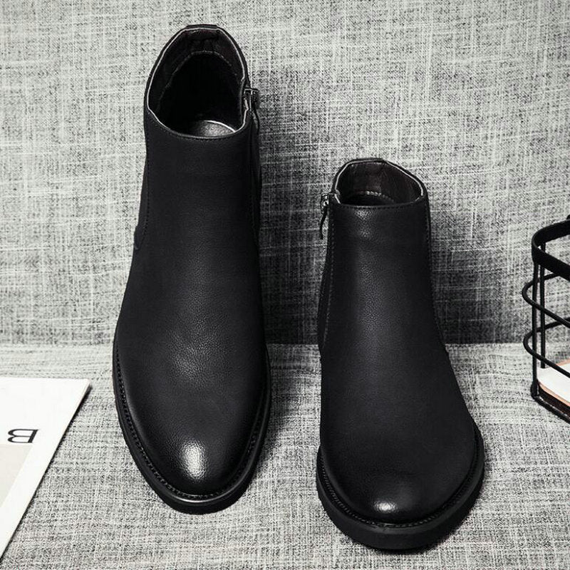 Casual Men Leather Zipper Oxford Boots