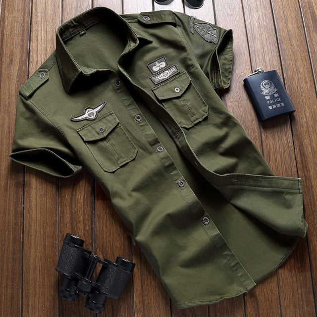 Military Casual Style Fashion Short Sleeve Embroidery Shirt