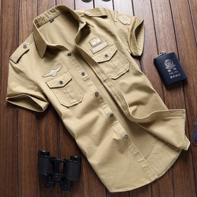Military Casual Style Fashion Short Sleeve Embroidery Shirt