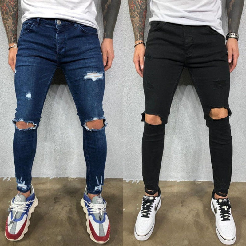 Men Skinny Ripped Stretch Denim Jeans