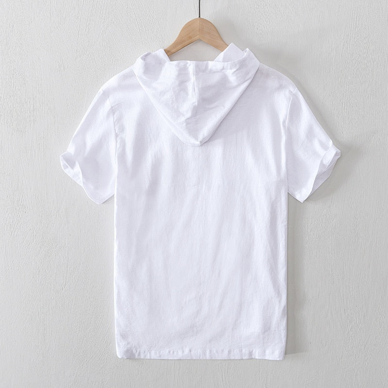 Linen Hooded Casual Short-Sleeved Shirt