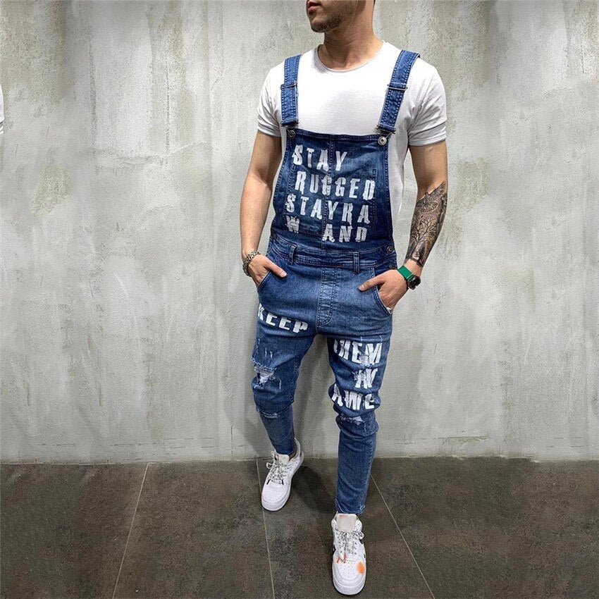 Fashion Ripped Distressed Denim Bib Overalls