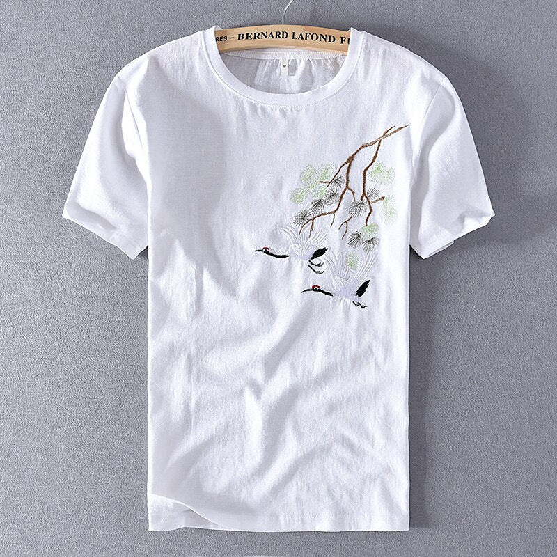 Embroidered Linen Slim T-shirt