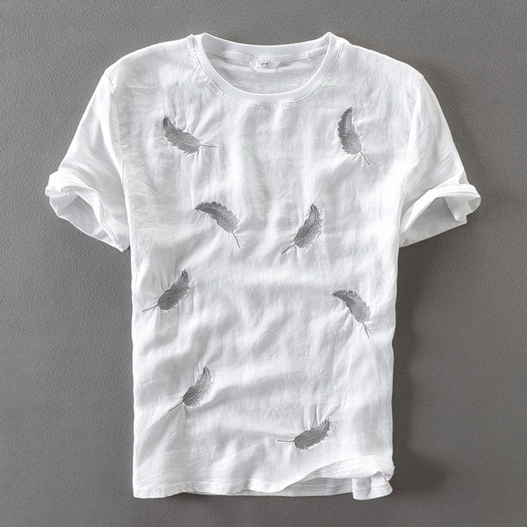 Creative Embroidery Short Sleeve Linen Fashion T-shirt