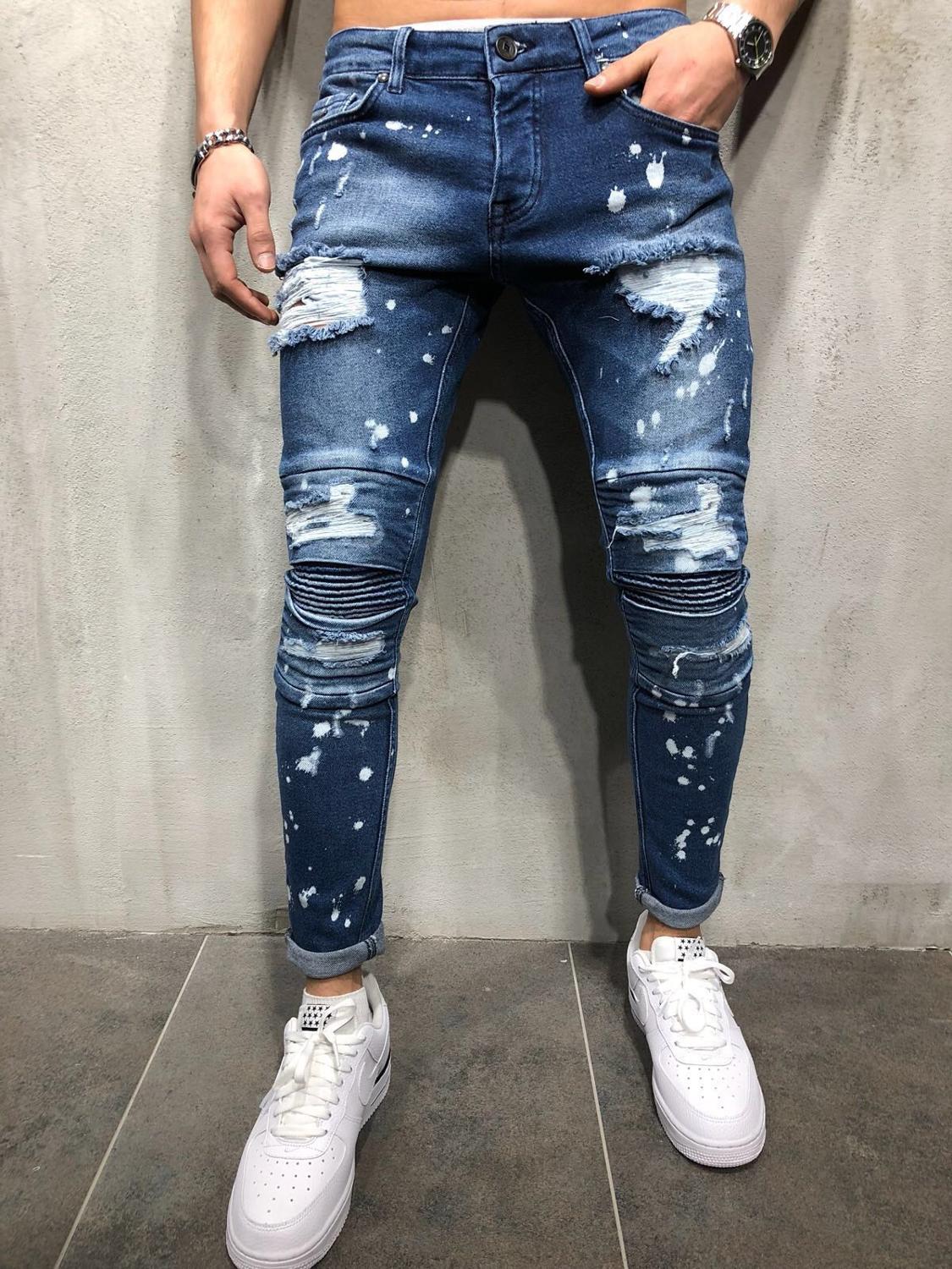 Gradient Color Ripped Skinny Jeans Denim Pants