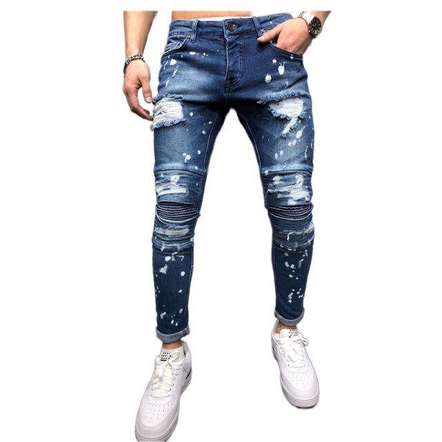 Gradient Color Ripped Skinny Jeans Denim Pants